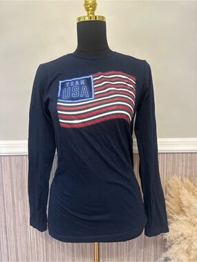 Team USA Olympic Long Sleeve Graphic T-Shirt Navy Cotton Size Medium